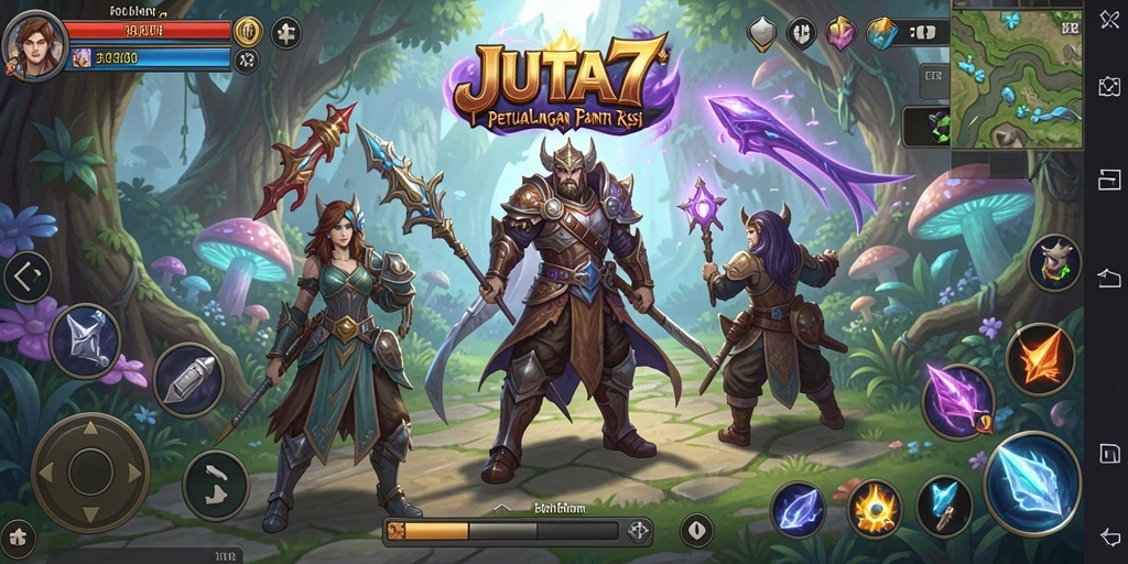 Tampilan gameplay JUTA7 menunjukkan pertempuran epik dengan karakter yang beragam.