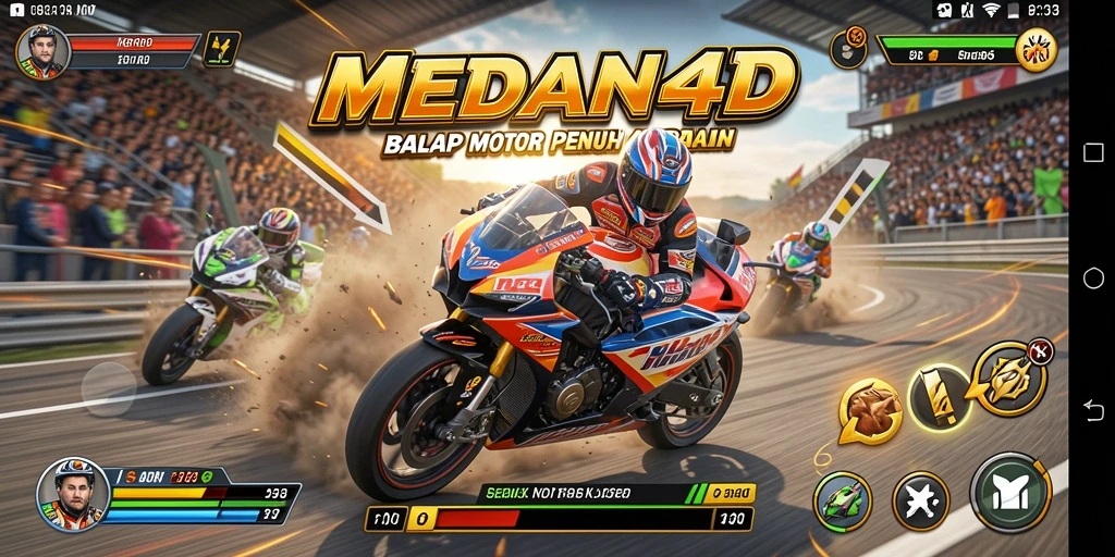 Tampilan gameplay balap motor yang mendebarkan di MEDAN4D.