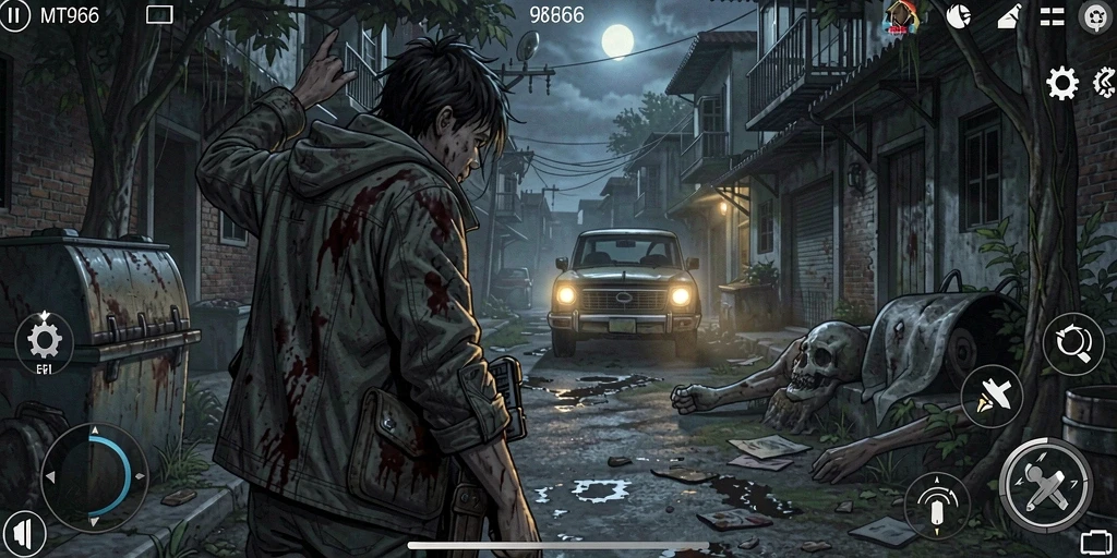 Screenshot utama menampilkan gameplay menakutkan MT966.