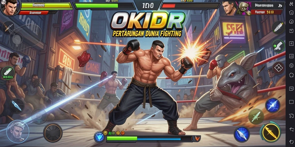 Tampilan gameplay OKIDR yang menegangkan di arena pertarungan.