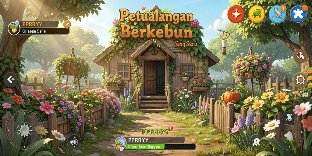 Screenshot gameplay <strong>PPRRYY</strong> menunjukkan ladang yang subur dan aktivitas bertani.
