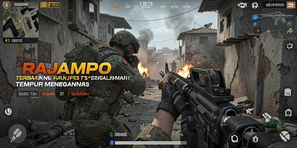 Screenshot gameplay RAJAMPO memperlihatkan aksi seru dalam pertempuran FPS.