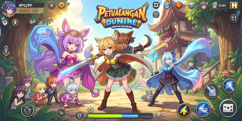 Tampilan gameplay RP62RP dengan karakter anime yang dinamis.