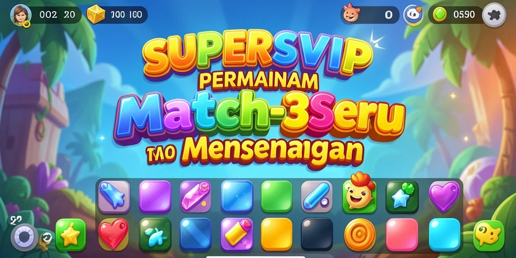 Tampilan gameplay seru dari SUPERSVIP dengan permata berwarna-warni.