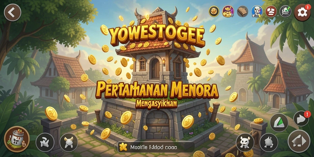Screenshot gameplay YOWESTOGEL menampilkan aksi strategi menara yang mendebarkan.